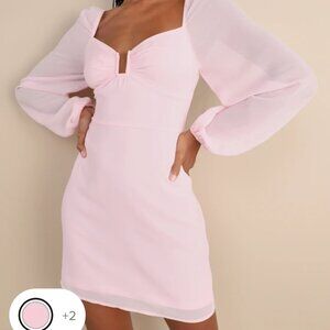 Flirtatious Designs Light Pink Chiffon Balloon Sleeve Mini Dress